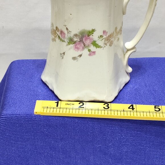 US Pottery Semi-Vitreous Porcelain Pitcher w/ Gold Gilding Floral Design Antique - Picture 8 of 9